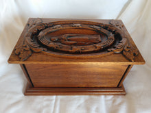 Load image into Gallery viewer, Handmade Carved Memorial Cremation Urn Ornate Carving of the Virgin Mary