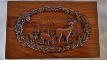 Load image into Gallery viewer, Handmade Carved Memorial Cremation Urn with Elk Mountain Scene Carving