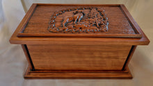 Load image into Gallery viewer, Handmade Carved Memorial Cremation Urn with Wildlife Mountain Scene