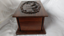 Load image into Gallery viewer, Handmade Carved Memorial Cremation Urn with Elk Mountain Scene Carving