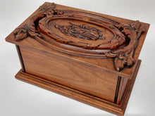 Load image into Gallery viewer, Handmade Carved Memorial Cremation Urn Ornate Carving of Jesus as the Shepherd with Ornate Border