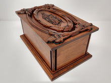 Load image into Gallery viewer, Handmade Carved Memorial Cremation Urn Ornate Carving of Jesus as the Shepherd with Ornate Border
