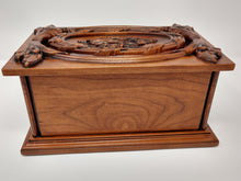 Load image into Gallery viewer, Handmade Carved Memorial Cremation Urn Ornate Carving of Jesus as the Shepherd with Ornate Border