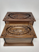 Load image into Gallery viewer, Handmade Carved Memorial Cremation Urn Ornate Carving of the Virgin Mary