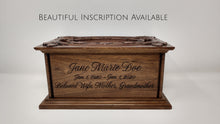 Load image into Gallery viewer, Handmade Carved Memorial Cremation Urn Ornate Carving of the Virgin Mary