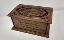 Load image into Gallery viewer, Handmade Carved Memorial Cremation Urn Ornate Carving of the Virgin Mary