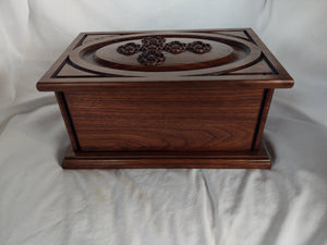 Handmade Carved Memorial Cremation Urn with Ornate Scroll Cross Carving