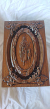 Load image into Gallery viewer, Handmade Carved Memorial Cremation Urn Ornate Carving of Jesus as the Shepherd with Ornate Border
