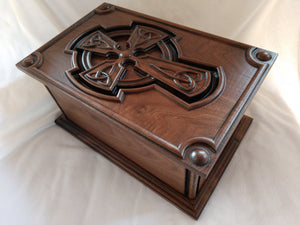 Handmade Carved Memorial Cremation Urn with Celtic Cross Carving