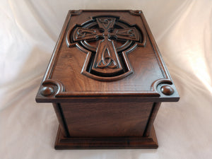 Handmade Carved Memorial Cremation Urn with Celtic Cross Carving