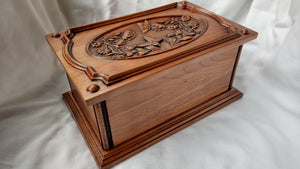 Handmade Carved Memorial Cremation Urn with Flowers and Butterflies