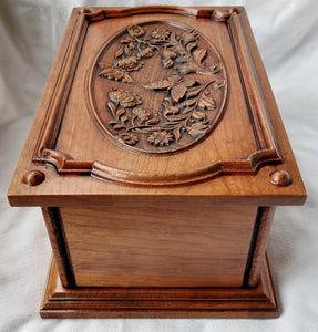 Handmade Carved Memorial Cremation Urn with Flowers and Butterflies