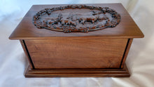 Load image into Gallery viewer, Handmade Carved Memorial Cremation Urn with Elk Mountain Scene Carving
