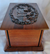 Load image into Gallery viewer, Handmade Carved Memorial Cremation Urn with Elk Mountain Scene Carving
