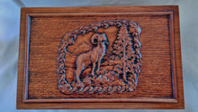 Load image into Gallery viewer, Handmade Carved Memorial Cremation Urn with Wildlife Mountain Scene
