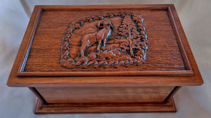 Handmade Carved Memorial Cremation Urn with Wildlife Mountain Scene
