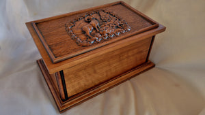 Handmade Carved Memorial Cremation Urn with Wildlife Mountain Scene