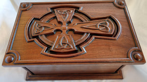 Handmade Carved Memorial Cremation Urn with Celtic Cross Carving