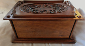 Handmade Carved Memorial Cremation Urn with Flowers and Butterflies