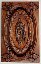 Load image into Gallery viewer, Handmade Carved Memorial Cremation Urn Ornate Carving of Jesus as the Shepherd with Ornate Border
