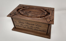 Load image into Gallery viewer, Handmade Carved  Memorial Cremation Urn Ornate Carving of the Virgin Mary
